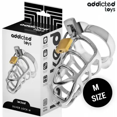 ADDICTED TOYS LOCKED - SILVER LOCK JAULA PARA PENE DE METAL TALLA M Jaulas Pene BDSM