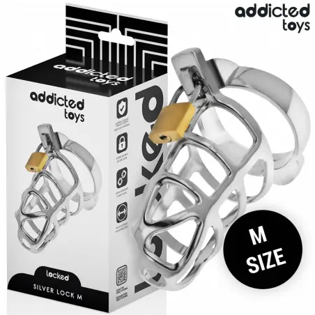 ADDICTED TOYS LOCKED - SILVER LOCK JAULA PARA PENE DE METAL TALLA M Jaulas Pene BDSM