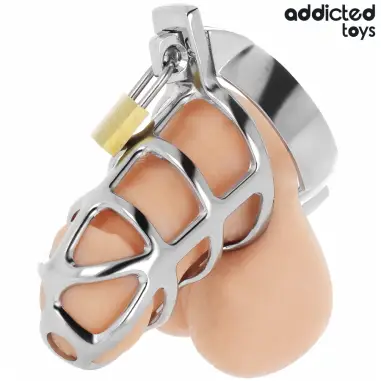 ADDICTED TOYS LOCKED - SILVER LOCK JAULA PARA PENE DE METAL TALLA M Jaulas Pene BDSM