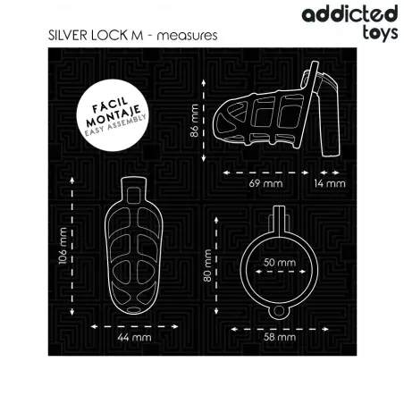 ADDICTED TOYS LOCKED - SILVER LOCK JAULA PARA PENE DE METAL TALLA M Jaulas Pene BDSM