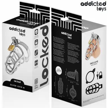 ADDICTED TOYS LOCKED - SILVER LOCK JAULA PARA PENE DE METAL TALLA M Jaulas Pene BDSM
