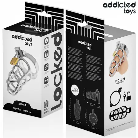 ADDICTED TOYS LOCKED - SILVER LOCK JAULA PARA PENE DE METAL TALLA M Jaulas Pene BDSM