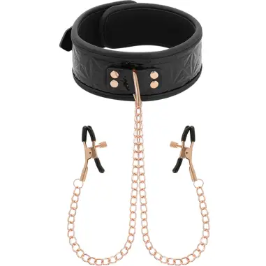 BEGME - BLACK EDITION COLLAR CON CADENAS Y PINZAS PEZONES CON FORRO DE NEOPRENO 