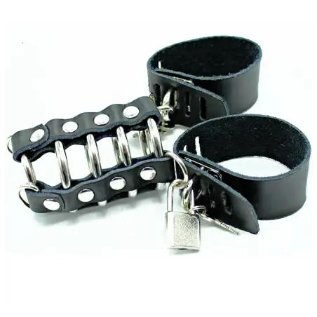 OHMAMA FETISH - JAULA PENE CON ANILLAS METALICAS Y CORREAS PIEL 