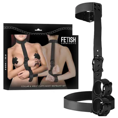 FETISH SUBMISSIVE BONDAGE - CONJUNTO DE SUJECIÓN PARA EL CUERPO DE CUELLO Y MUÑEQUERAS Arneses fijación