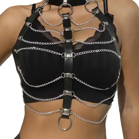SUBBLIME - ARNÉS DE PECHO CADENAS CUERO NEGRO TALLA ÚNICA Arnés para el cuerpo