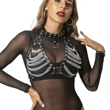 SUBBLIME - ARNÉS SUJETADOR Y COLLAR CON CADENAS TALLA ÚNICA 