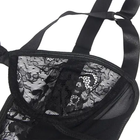 SUBBLIME - TEDDY CON LIGA DETALLE ENCAJES Y TIRAS NEGRO S/M Bodys