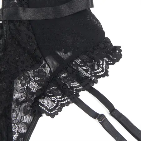 SUBBLIME - TEDDY CON LIGA DETALLE ENCAJES Y TIRAS NEGRO S/M Bodys