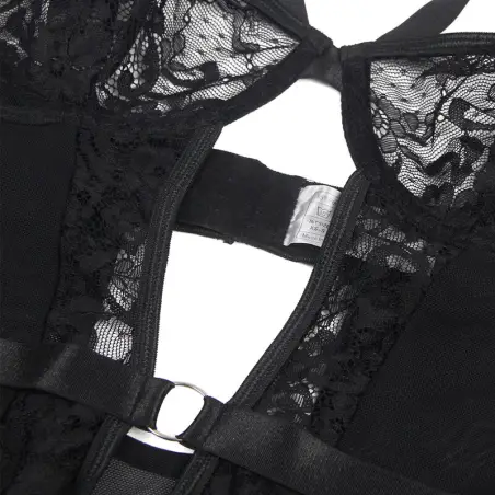 SUBBLIME - TEDDY CON LIGA DETALLE ENCAJES Y TIRAS NEGRO S/M Bodys