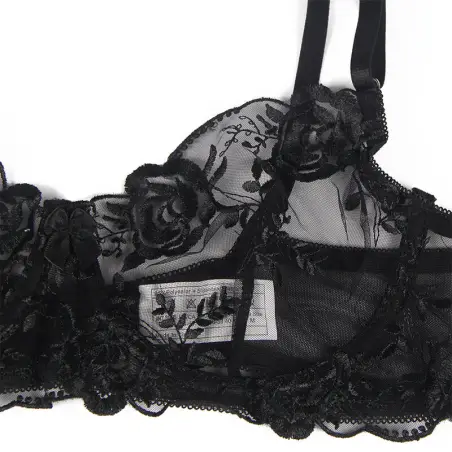 SUBBLIME - SET DE 3 PIEZAS SUJETADOR + TANGA + LIGA ESTAMPADO FLORAL NEGRO L/XL 