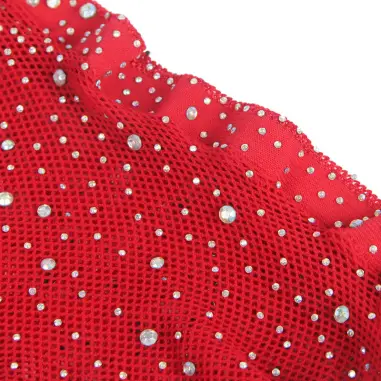SUBBLIME - 952181 BODYSTOCKING DE REJILLA CON GUANTES Y DIAMANTES ROJO TALLA ÚNICA Bodystocking