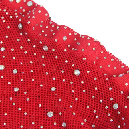 SUBBLIME - 952181 BODYSTOCKING DE REJILLA CON GUANTES Y DIAMANTES ROJO TALLA ÚNICA Bodystocking