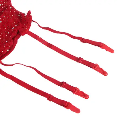 SUBBLIME - 952181 BODYSTOCKING DE REJILLA CON GUANTES Y DIAMANTES ROJO TALLA ÚNICA Bodystocking