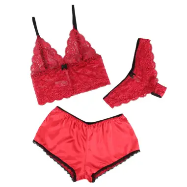 SUBBLIME - 953898 SET 3 PIEZAS ENCAJE Y SATEN ROJO S/M 