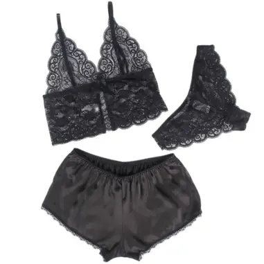 SUBBLIME - 953911 SET 3 PIEZAS ENCAJE Y SATEN NEGRO S/M 