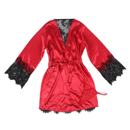 SUBBLIME - 954017 CAMISON DE ENCAJE ESPALDA TRANSPARENTE + TANGA ROJO/NEGRO S/M 