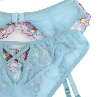 SUBBLIME - 954109 SUJETADOR + PANTIES CON LIGUERO DISEÑO FLORAL AZUL S/M 