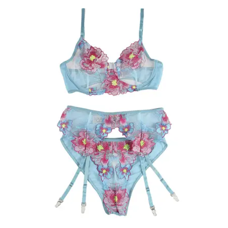 SUBBLIME - 954116 SUJETADOR + PANTIES CON LIGUERO DISEÑO FLORAL AZUL L/XL 