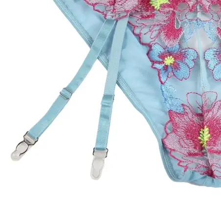 SUBBLIME - 954116 SUJETADOR + PANTIES CON LIGUERO DISEÑO FLORAL AZUL L/XL 