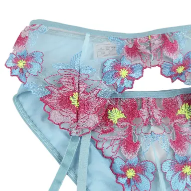 SUBBLIME - 954116 SUJETADOR + PANTIES CON LIGUERO DISEÑO FLORAL AZUL L/XL 