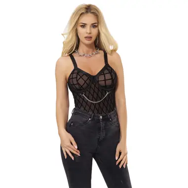 SUBBLIME - 954260 BODY CON CADENAS + LIGUEROS NEGRO S/M Conjunto de lencería sexy