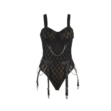 SUBBLIME - 954260 BODY CON CADENAS + LIGUEROS NEGRO S/M Conjunto de lencería sexy
