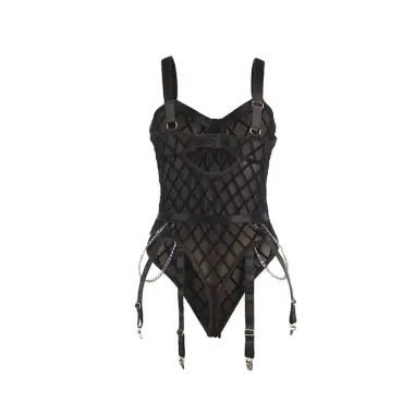 SUBBLIME - 954260 BODY CON CADENAS + LIGUEROS NEGRO S/M Conjunto de lencería sexy