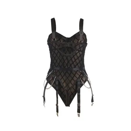 SUBBLIME - 954260 BODY CON CADENAS + LIGUEROS NEGRO S/M Conjunto de lencería sexy