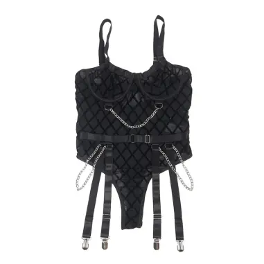SUBBLIME - 954260 BODY CON CADENAS + LIGUEROS NEGRO S/M Conjunto de lencería sexy