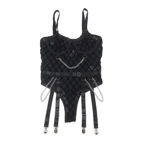 SUBBLIME - 954260 BODY CON CADENAS + LIGUEROS NEGRO S/M Conjunto de lencería sexy