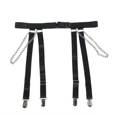 SUBBLIME - 954260 BODY CON CADENAS + LIGUEROS NEGRO S/M Conjunto de lencería sexy