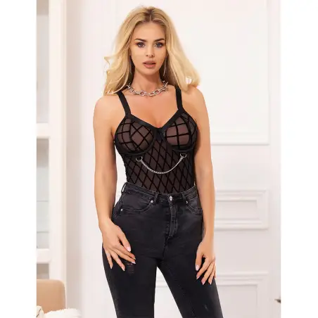 SUBBLIME - 954260 BODY CON CADENAS + LIGUEROS NEGRO S/M Conjunto de lencería sexy