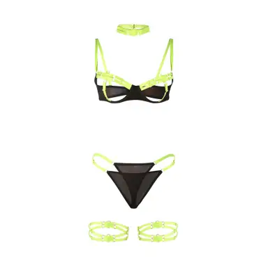 SUBBLIME - 955274 SET SUJETADOR CON COLLAR Y DETALLES PARA PIERNAS VERDE FLUORESCENTE S/M 