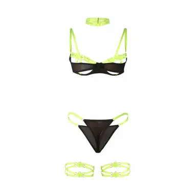 SUBBLIME - 955274 SET SUJETADOR CON COLLAR Y DETALLES PARA PIERNAS VERDE FLUORESCENTE S/M 