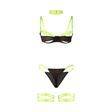 SUBBLIME - 955274 SET SUJETADOR CON COLLAR Y DETALLES PARA PIERNAS VERDE FLUORESCENTE S/M 