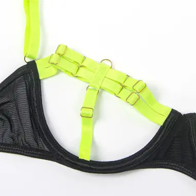 SUBBLIME - 955274 SET SUJETADOR CON COLLAR Y DETALLES PARA PIERNAS VERDE FLUORESCENTE S/M 