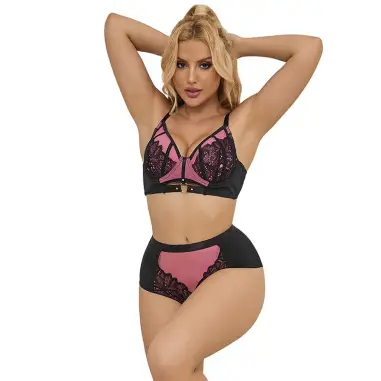 SUBBLIME - 955571 CONJUNTO SUJETADOR CON CREMALLERA DE MALLA DE CHAROL ROSA S/M 