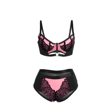 SUBBLIME - 955571 CONJUNTO SUJETADOR CON CREMALLERA DE MALLA DE CHAROL ROSA S/M 