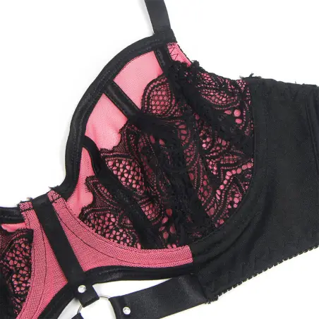 SUBBLIME - 955571 CONJUNTO SUJETADOR CON CREMALLERA DE MALLA DE CHAROL ROSA S/M 