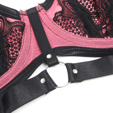 SUBBLIME - 955571 CONJUNTO SUJETADOR CON CREMALLERA DE MALLA DE CHAROL ROSA S/M 