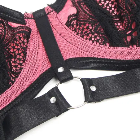 SUBBLIME - 955571 CONJUNTO SUJETADOR CON CREMALLERA DE MALLA DE CHAROL ROSA S/M 