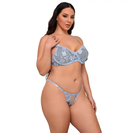 SUBBLIME - 957636 CONJUNTO SUJETADOR Y PANTIES CON BORDADOS DE FLORES CELESTE L/XL 