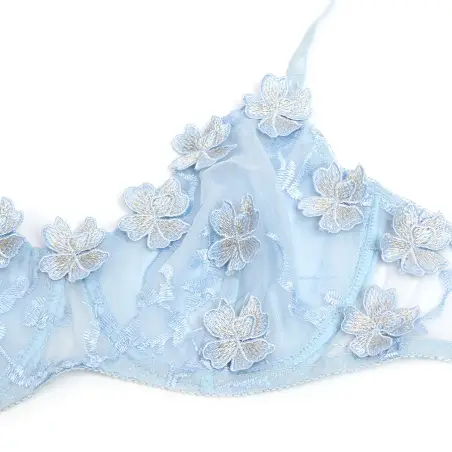 SUBBLIME - 957636 CONJUNTO SUJETADOR Y PANTIES CON BORDADOS DE FLORES CELESTE L/XL 