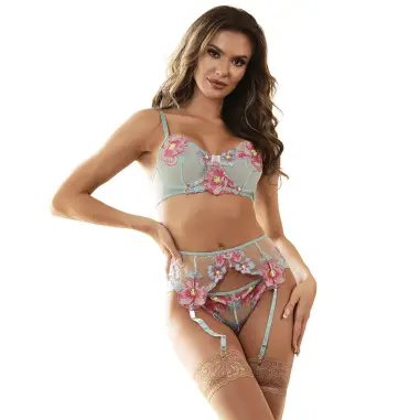 SUBBLIME - 957643 CONJUNTO SUJETADOR Y LIGUERO CON BORDADOS DE FLORES ROSAS S/M 
