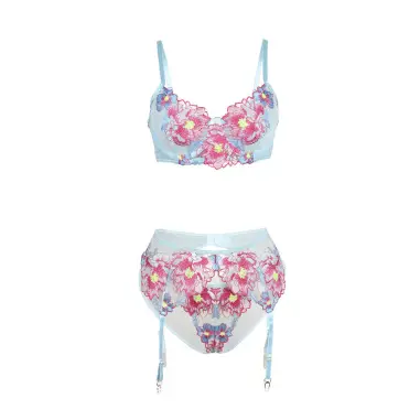 SUBBLIME - 957643 CONJUNTO SUJETADOR Y LIGUERO CON BORDADOS DE FLORES ROSAS S/M 