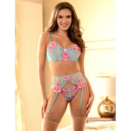 SUBBLIME - 957643 CONJUNTO SUJETADOR Y LIGUERO CON BORDADOS DE FLORES ROSAS S/M 