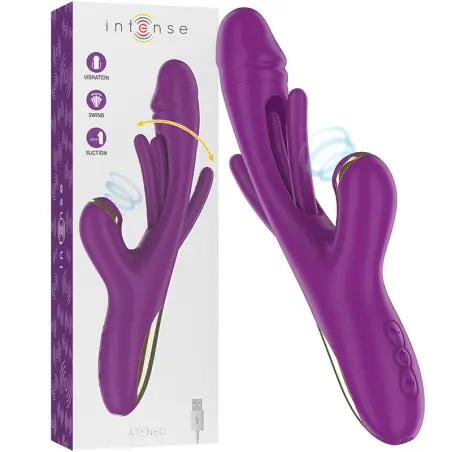 INTENSE - ATENEO VIBRADOR MULTIFUNCIÓN RECARGABLE 7 VIBRACIÓNES CON LENGUA OSCILANTE Y SUCCIONADOR MORADO 