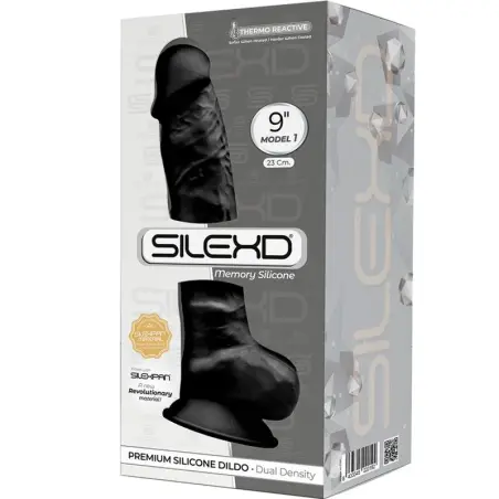 SILEXD - MODELO 1 PENE REALÍSTICO SILICONA PREMIUM SILEXPAN NEGRO 23 CM Penes realísticos