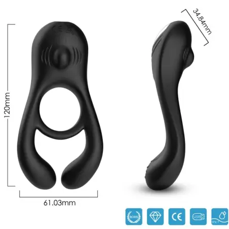 ARMONY - VEYRON ANILLO VIBRADOR DOBLE PINZA CONTROL REMOTO NEGRO Anillos con Vibración